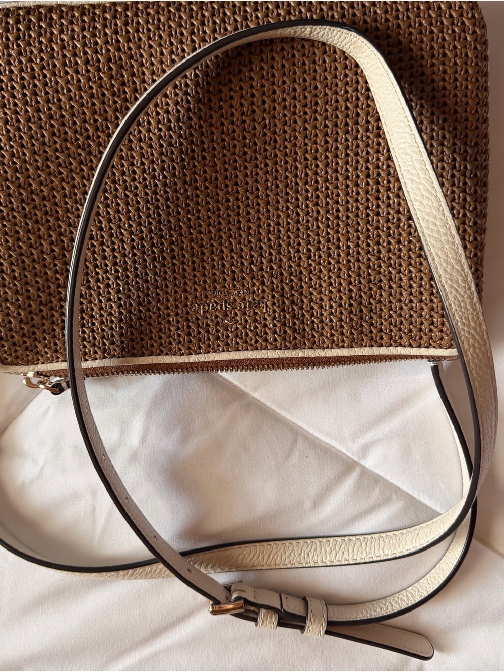 kate spade Woven Straw Shoulder Bag with off White Leather Trim - Picture 10 of 13